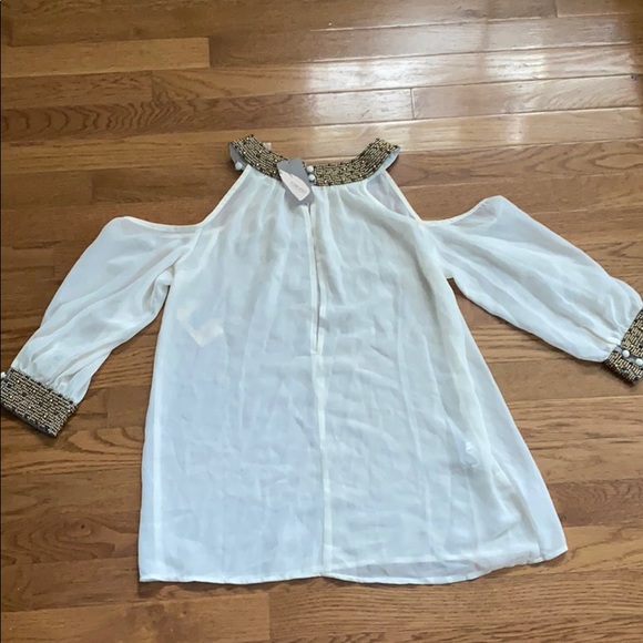 NWT F21 White Blouse W. Gold Beads - Picture 5 of 9